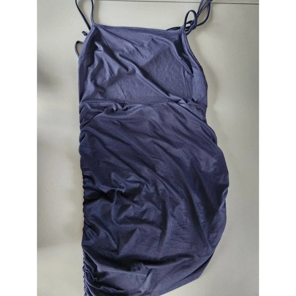 NWT Anthropologie Hutch Ruched Asymmetrical Mini Dress Size M Navy - Picture 6 of 13